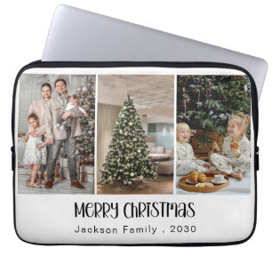Moderne minimalistische 4-Foto-Collage Familiennam Laptopschutzhülle