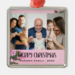 Moderne minimalistische 4-Foto-Collage Familiennam Ornament Aus Metall