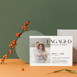 Moderne Minimalistische 4-Foto-Verlobung Schwarz/W Einladung