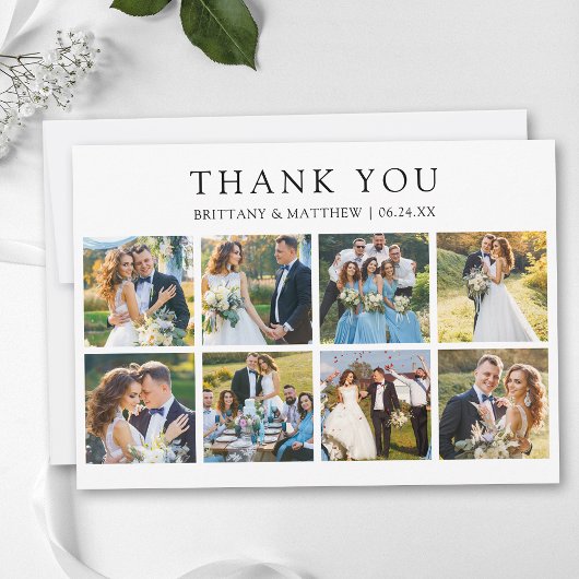 Moderne Minimalistische 8-Foto-Hochzeit Dankeskarte