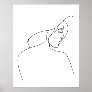 Moderne Minimalistische Abstrakte Frau in Hat Line Poster