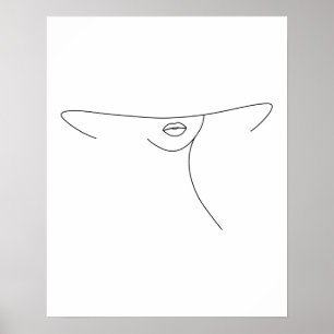 Moderne Minimalistische Abstrakte Frau in Hat Line Poster