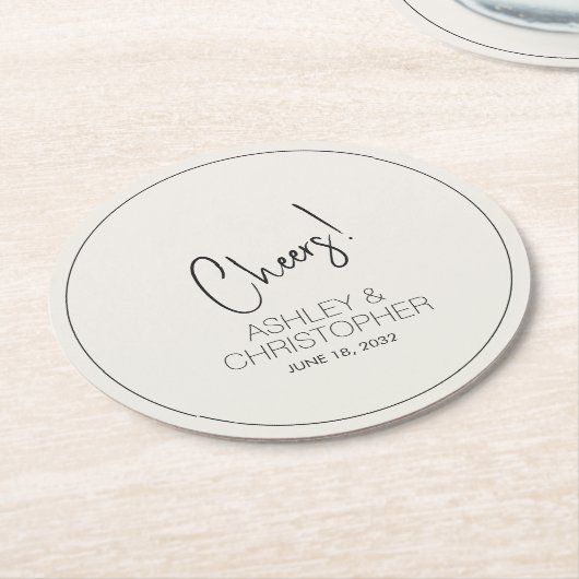 Moderne Minimalistische Alabaster-Hochzeit Runder Pappuntersetzer (Angewinkelt)