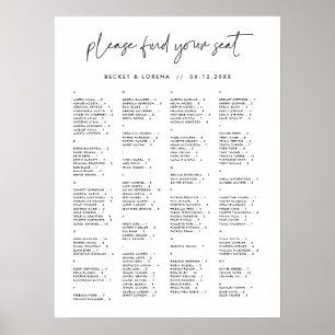 Moderne Minimalistische Alphabetische Sitzordnung Poster