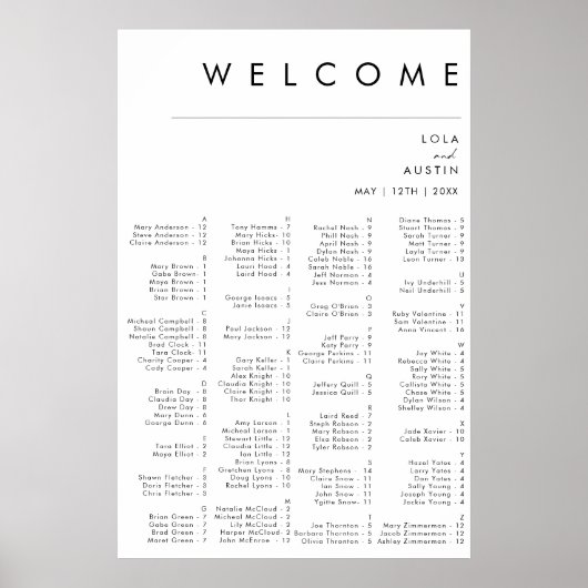 Moderne Minimalistische Alphabetisierungstabelle Poster (Vorne)