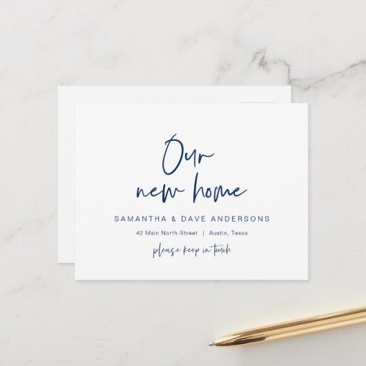 Moderne minimalistische Ankündigung neuer Zuhause- Postkarte (Vorderseite/Rückseite Beispiel)