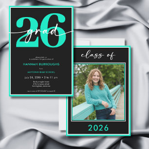 Moderne Minimalistische Aqua-Schrift Graduierungsf Einladung