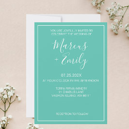Moderne Minimalistische Aqua & White Wedding Einla Einladung