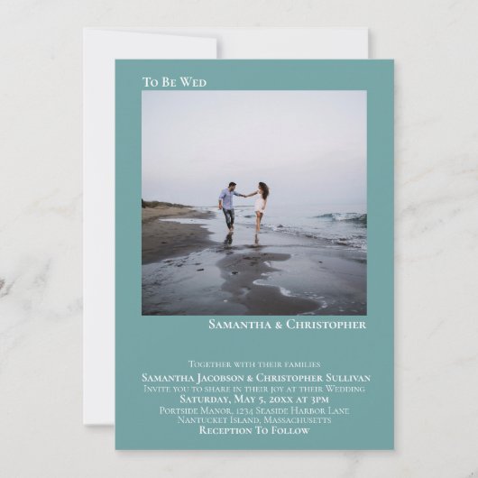 Moderne Minimalistische Aquamarine Foto Hochzeit Einladung (Vorderseite)