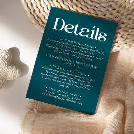 Moderne Minimalistische Aquamarine Hochzeitdetails Begleitkarte