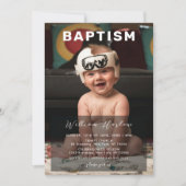 Moderne Minimalistische Baby Foto Taufe Einladung (Vorderseite)