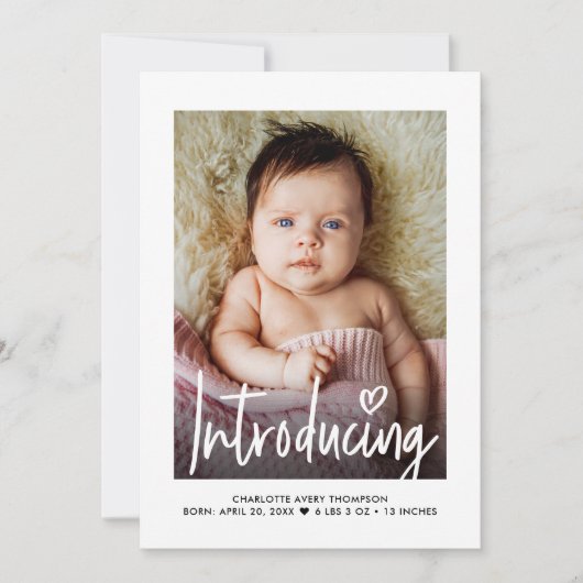 Moderne minimalistische Baby Girl Foto Geburtsstat Einladung (Vorderseite)
