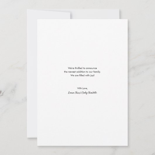 Moderne minimalistische Baby Girl Foto Geburtsstat Einladung (Rückseite)