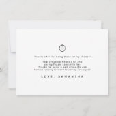 Moderne Minimalistische Babydusche Danke Karte (Rückseite)