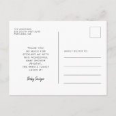Moderne minimalistische Babydusche Danke Postkarte (Rückseite)