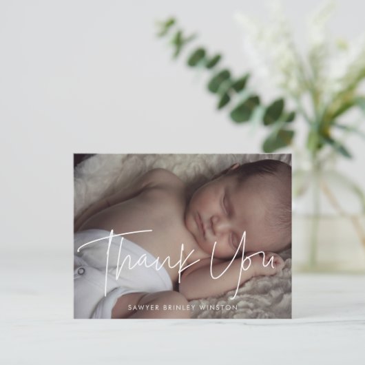 Moderne minimalistische Babydusche Danke Postkarte (Stehend Vorderseite)