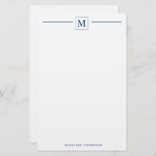 Moderne Minimalistische Basis-Navy-Blue-Monogram-L Briefpapier (Vorne/Hinten)