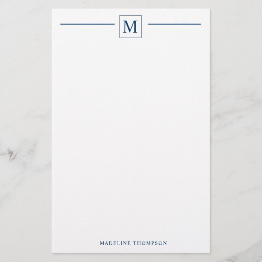 Moderne Minimalistische Basis-Navy-Blue-Monogram-L Briefpapier (Vorderseite)
