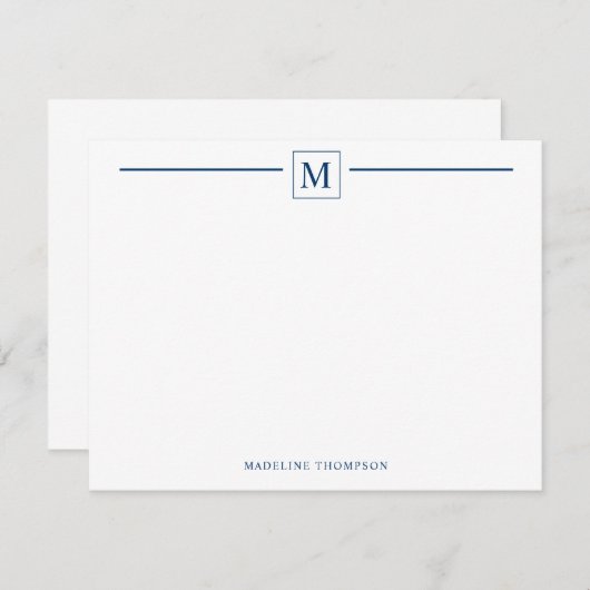 Moderne Minimalistische Basis-Navy-Blue-Monogram-L Mitteilungskarte (Vorne/Hinten)