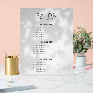 Moderne Minimalistische Beauty Salon Preisliste Acrylschild
