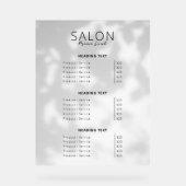 Moderne Minimalistische Beauty Salon Preisliste Acrylschild (Vorderseite)