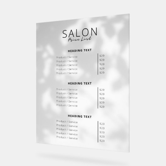Moderne Minimalistische Beauty Salon Preisliste Acrylschild (Winkel)