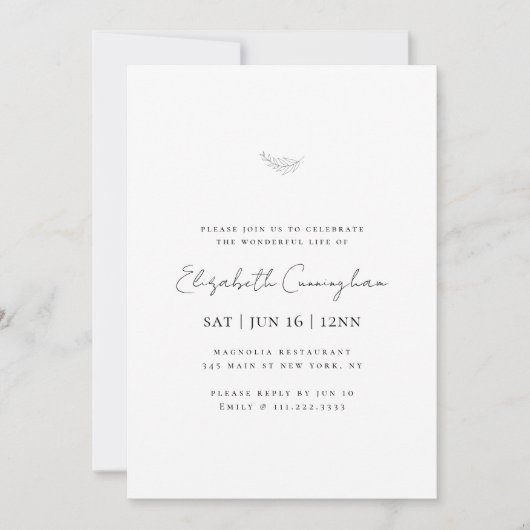 Moderne Minimalistische Beerdigung Einladung (Vorderseite)