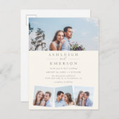 Moderne Minimalistische Beige-Fotocollage Einladungspostkarte (Vorne/Hinten)