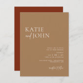Moderne Minimalistische Beige Tan Boho Wedding Ankündigungspostkarte (Vorne/Hinten)