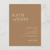 Moderne Minimalistische Beige Tan Boho Wedding Ankündigungspostkarte (Vorderseite)