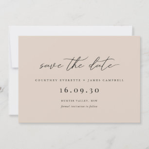 Moderne minimalistische beigefarbene Save-the-Date Einladung