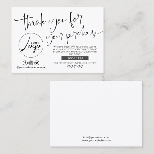 Moderne Minimalistische Bestellung Danke Business Visitenkarte (Vorne/Hinten)