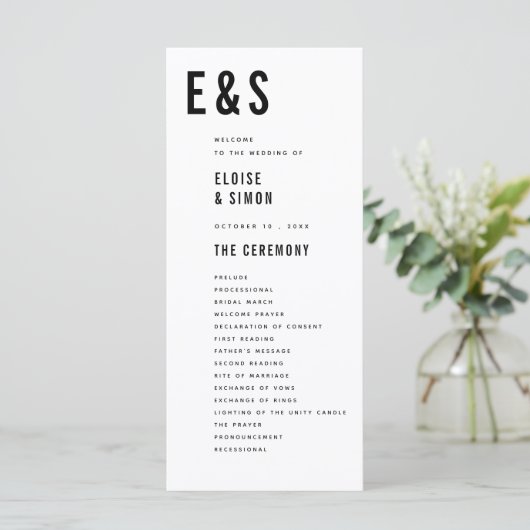 Moderne Minimalistische Big Bold Monogram Chic Wed Programm (Stehend Vorderseite)