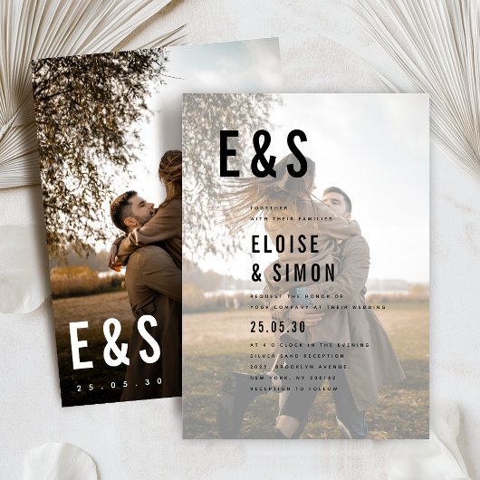 Moderne Minimalistische Big Bold Monogram Foto Wed Einladung