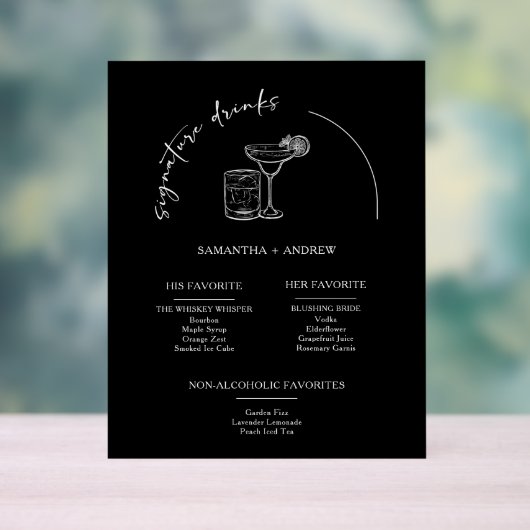 Moderne Minimalistische Black Acrylic Drink Menu C Acrylschild (Neutral)