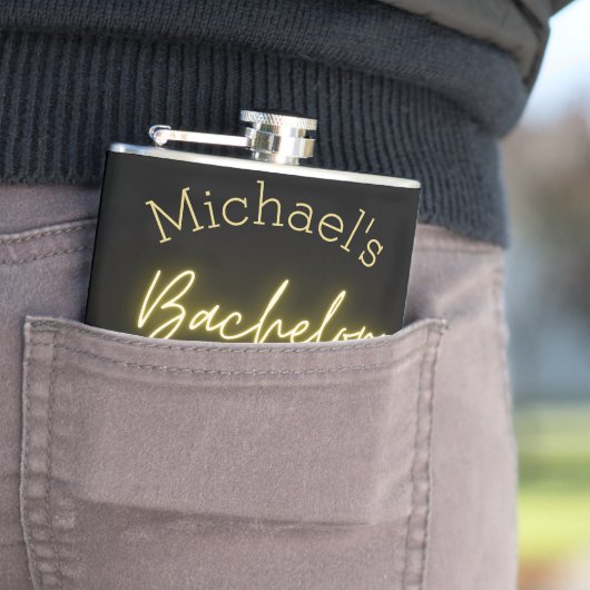 Moderne Minimalistische Black and Gold Bachelor Pa Flachmann (Beispiel)