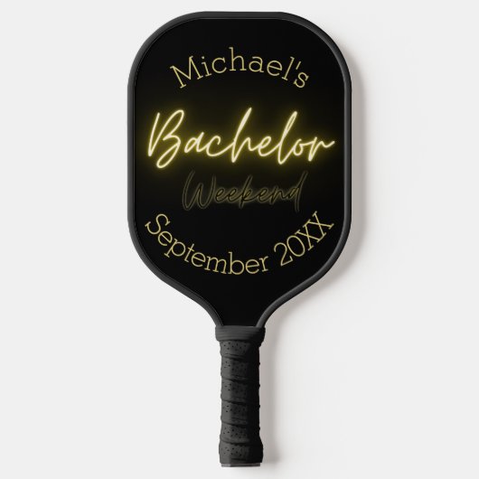 Moderne Minimalistische Black and Gold Bachelor Pa Pickleball Schläger (Vorderseite)