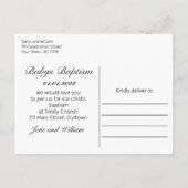 Moderne Minimalistische Black Baby-Taufe Ankündigungspostkarte (Rückseite)