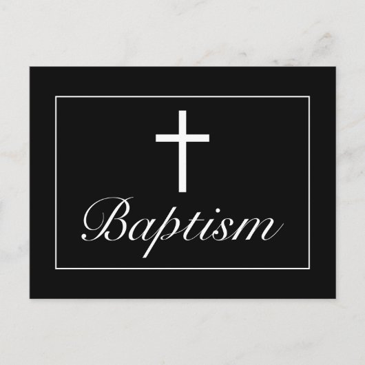 Moderne Minimalistische Black Baby-Taufe Ankündigungspostkarte (Vorderseite)