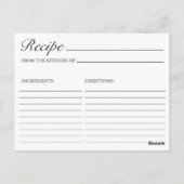 Moderne Minimalistische Black Brautparty Rezept Ca Postkarte (Rückseite)