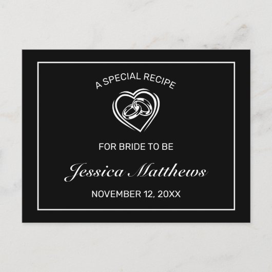 Moderne Minimalistische Black Brautparty Rezept Ca Postkarte (Vorderseite)