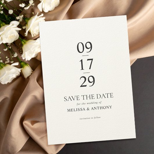 Moderne Minimalistische Black Ecru Hochzeit Save The Date