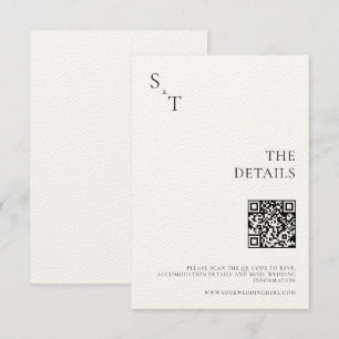 Moderne Minimalistische Black & Ecru Monogram Wedd Begleitkarte