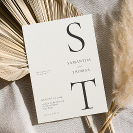 Moderne Minimalistische Black & Ecru Monogram Wedd Einladung
