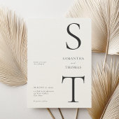 Moderne Minimalistische Black & Ecru Monogram Wedd Einladung