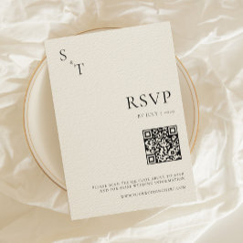 Moderne Minimalistische Black & Ecru Monogram Wedd RSVP Karte