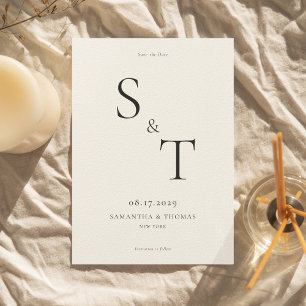 Moderne Minimalistische Black & Ecru Monogram Wedd Save The Date