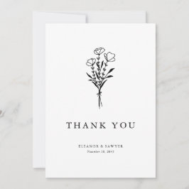 Moderne Minimalistische Black Floral Bouquet Weddi Dankeskarte