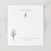 Moderne Minimalistische Black Floral Bouquet Weddi Platzkarte (Außenseite Aufgefaltet)