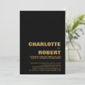 Moderne Minimalistische Black Gold Hochzeitsempfeh Einladung (Stehend Vorderseite)